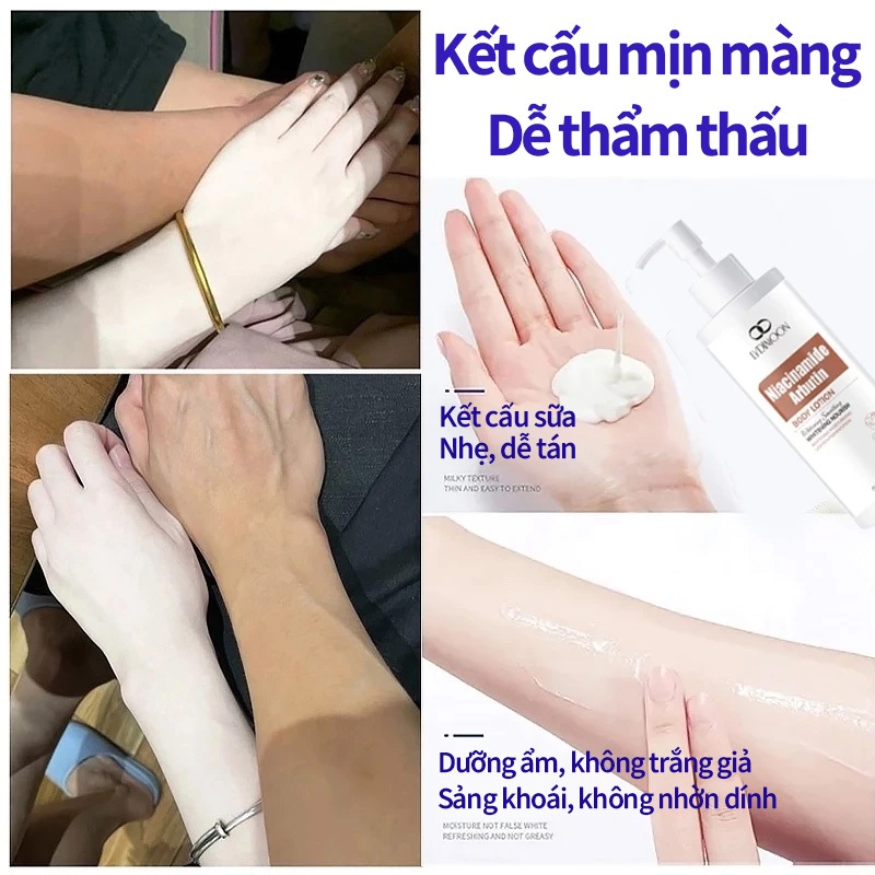 Sữa dưỡng thể Niacinamide Arbutin LYDIMOON 300g Kết cấu nhẹ thấm nhanh không nhờn dưỡng ẩm làm trắng mịn hết thô ráp