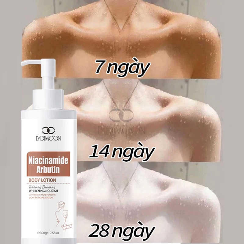 Sữa dưỡng thể Niacinamide Arbutin LYDIMOON 300g Kết cấu nhẹ thấm nhanh không nhờn dưỡng ẩm làm trắng mịn hết thô ráp