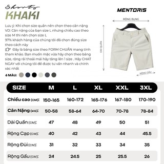 Quần Short Nam MENTORIS Vải Kaki Gió Mềm Mại, Co Giãn Linh Hoạt, Form Gọn Người, Thoải Mái MSR2620