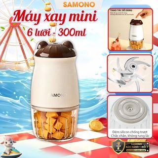 Máy xay thực phẩm mini đa năng Samono SW-MC200, 6 lưỡi dao, dung tích 300ml, 200W, xay nhuyễn cho bé hình gấu bear