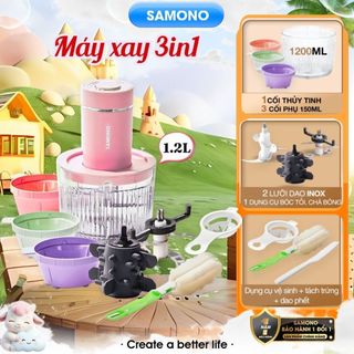 Máy xay thực phẩm đa năng 1.2 Lít 300W Samono SW-MFC300 -  kèm dụng cụ bóc tỏi, cối thủy tinh
