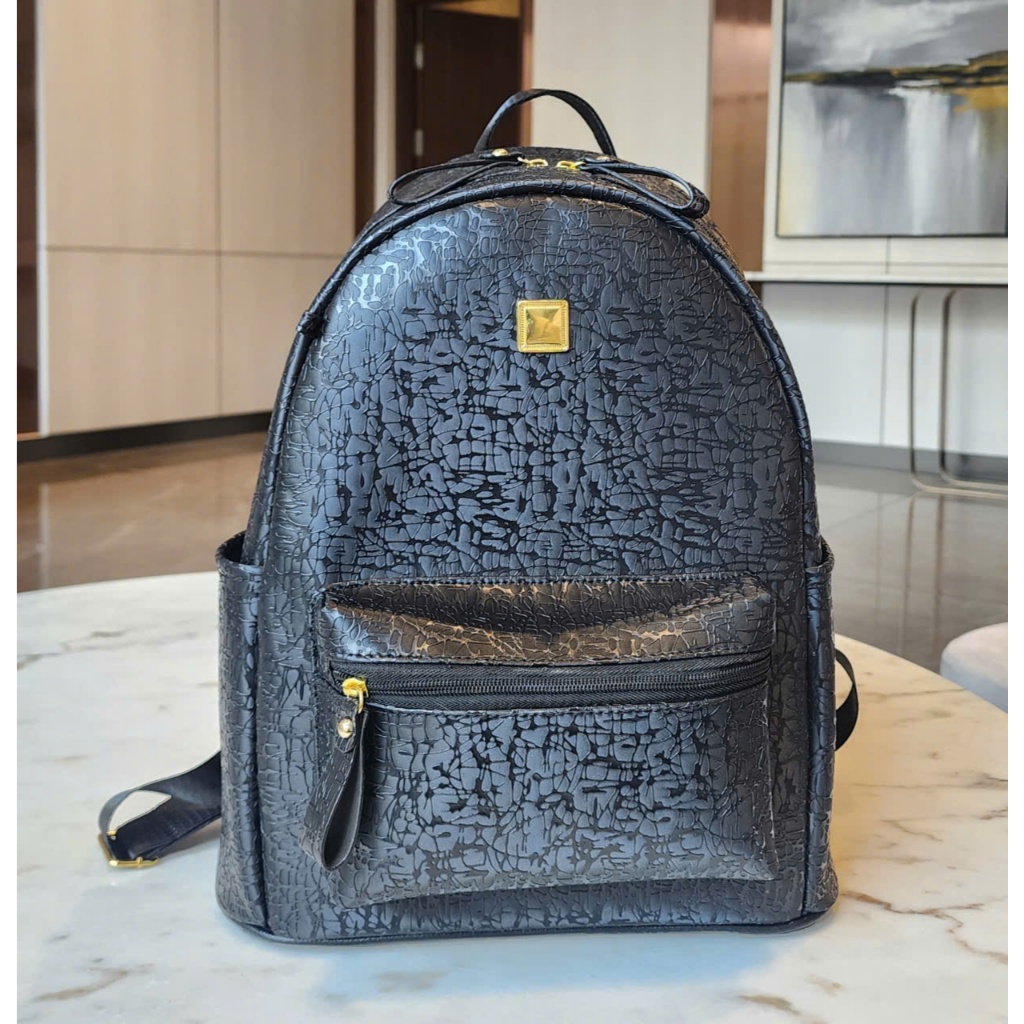 Balo Crackle Đen Size 38 ZuZang Cao Cấp Unisex Da PU Chống Nước Form Rộng Đi Học Đi Chơi Đi Làm