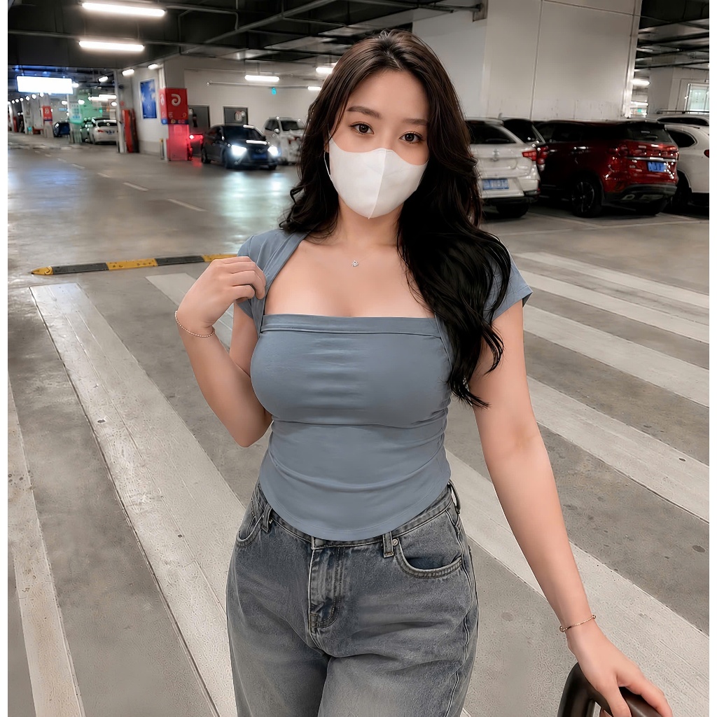Bigsize Nữ Áo Thun Tay Ngắn Cổ Vuông,Áo Kiểu Croptop Big Size Chất Liệu Borip Mềm Mịn Thời Trang Mùa Hè A53