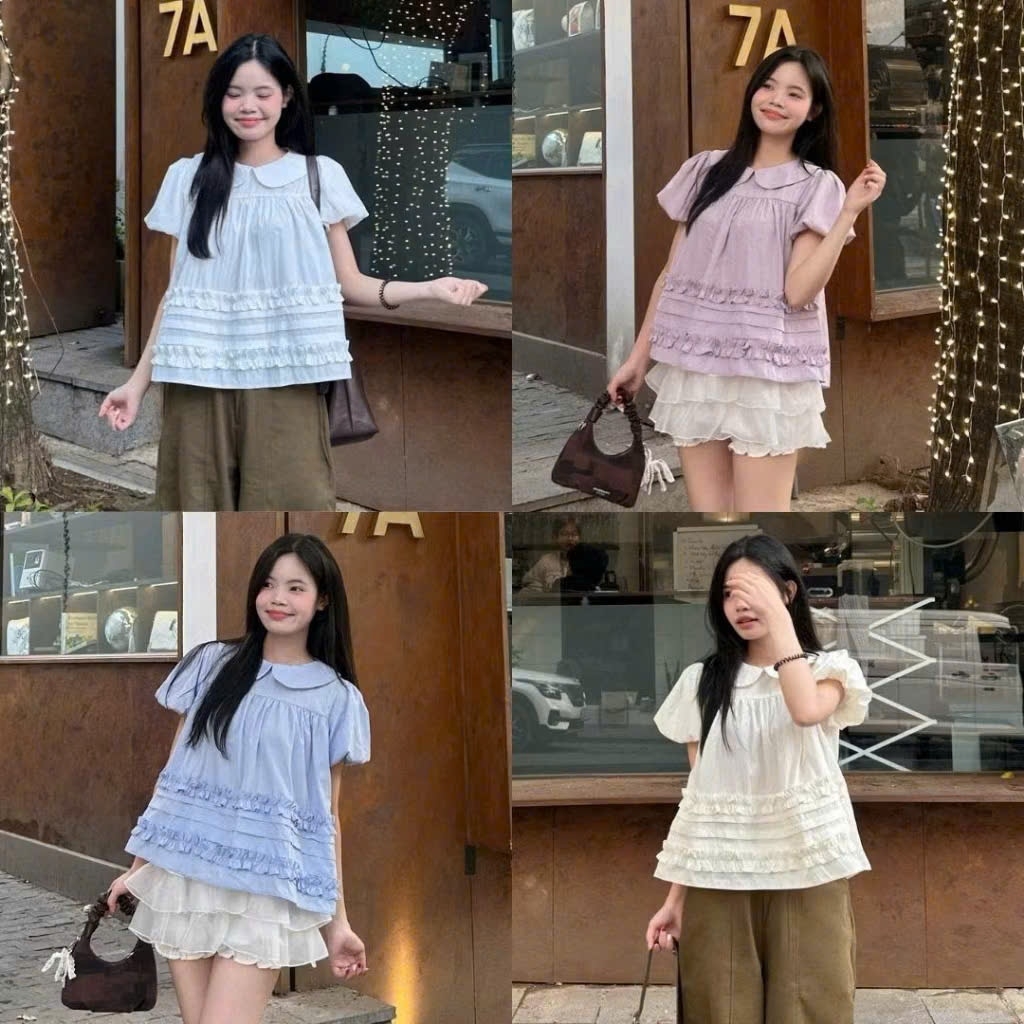 Áo sơ mi nữ cổ sen -Áo nữ cổ Peter Pan bèo tầng dễ thương Joolate form rộng tiểu thư Hàn Quốc Joolate 256