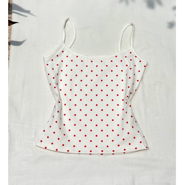 HÀNG MỚI VỀ - Áo 2 dây chấm bi đỏ tomato red & trắng trơn chất cotton 4 chiều dày dặn co giãn | bananabu