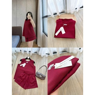 Set bộ sát nách đỏ Loại 1 thiết kế vintage mặc nhà đi chơi trẻ đẹp, Set đồ nữ mặc nhà ba lỗ trẻ trung