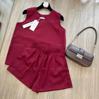 Set bộ sát nách đỏ Loại 1 thiết kế vintage mặc nhà đi chơi trẻ đẹp, Set đồ nữ mặc nhà ba lỗ trẻ trung