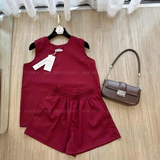Set bộ sát nách đỏ Loại 1 thiết kế vintage mặc nhà đi chơi trẻ đẹp, Set đồ nữ mặc nhà ba lỗ trẻ trung