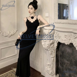 VM-Đầm maxi đuôi cá phối ren, dây đeo, ôm eo, dáng dài cho nữ mùa hè.