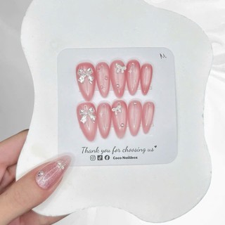 Nail Box thiết kế G076 màu thạch hồng mắt mèo đính nơ tôn da nhà Gemychip