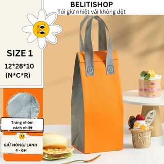 10 Túi Vải Không Dệt Giữ Nhiệt màu Cam Nâu bảo quản nóng lạnh hộp cơm ly trà sữa đa năng Tái Chế bảo vệ môi trường
