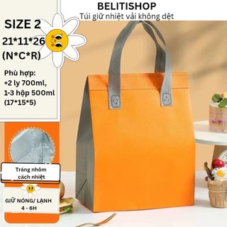 10 Túi Vải Không Dệt Giữ Nhiệt màu Cam Nâu bảo quản nóng lạnh hộp cơm ly trà sữa đa năng Tái Chế bảo vệ môi trường