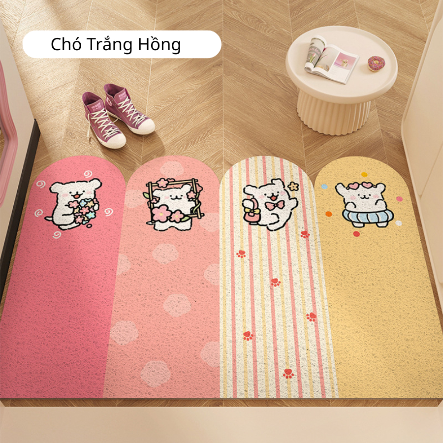 Thảm Chùi Chân Hoạt Hình Sợi Rối PVC Chống Trượt, Thảm Cửa Ra Vào Giữ Bụi Cát Dễ Vệ Sinh 40*60