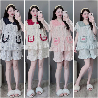 Bộ bầu - Bộ sau sinh - BỘ ĐÙI ĐŨI HÀN CỔ SEN MÀU HAI TÚI, Nhiều Màu, Áo Có Khoá Kéo & Quần Có Chun Chỉnh