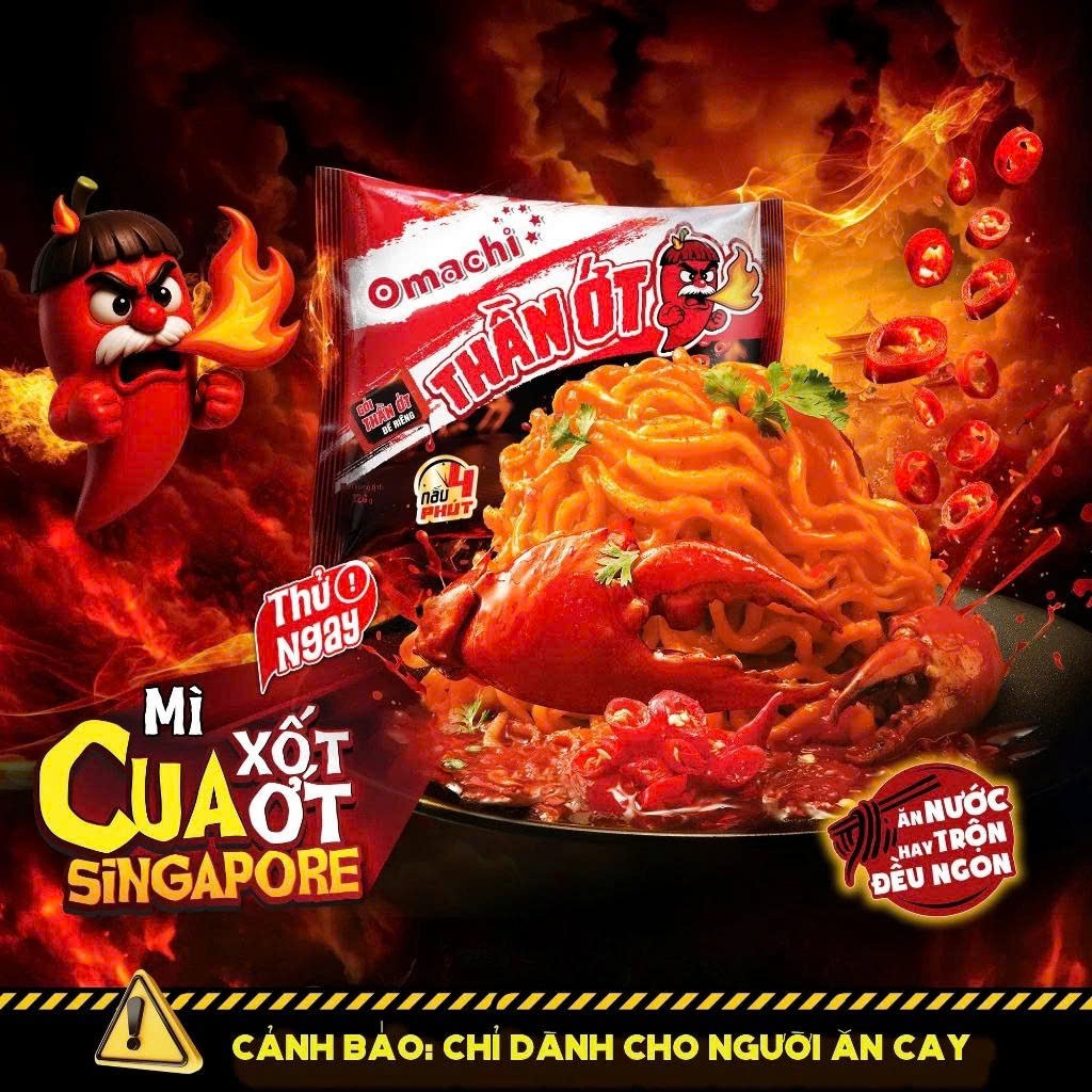 [HSD: T7.2026] [Hàng tặng không bán] Gói Omachi Thần Ớt Mì Cua Xốt Ớt Singapore