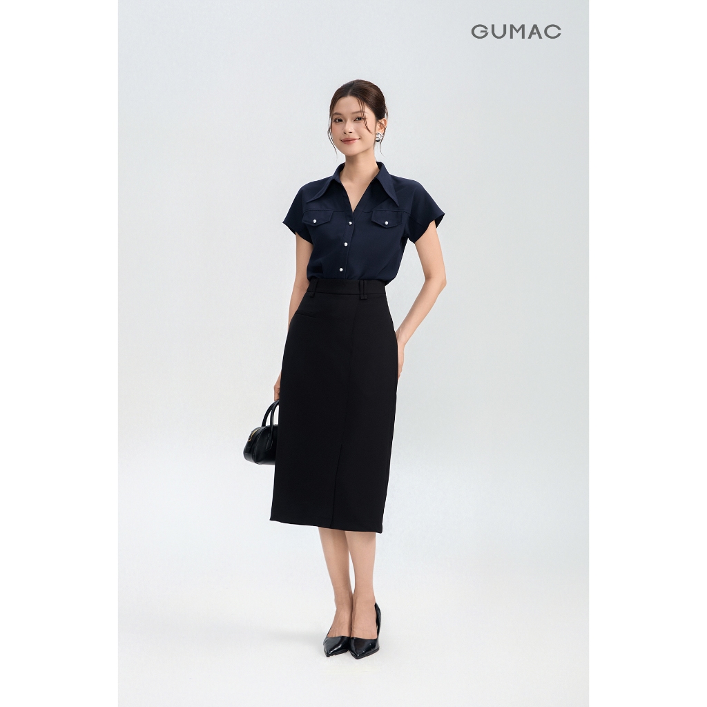 Chân Váy Nữ GUMAC Form Suông Xẻ Tà Túi Kiểu Vải Cotton Chéo Hiện Đại VG05030