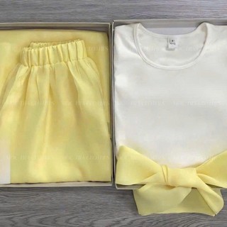 Set áo trắng chân váy tơ vàng Loại 1 thiết kế váy bồng bềnh dáng xoè dài tiểu thư, Set đồ nữ đi biển trẻ trung siêu xinh