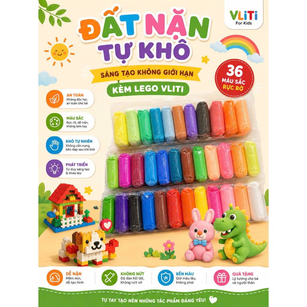 Đất Sét Tự Khô Set 36 Màu, 24 Màu, 12 Màu Và Gói 100g Nhiều Màu - Đất ...