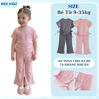 Đồ Bộ Bé Gái, Đồ Bộ Bé Gái Thiết Kế Áo Rút Eo Kèm Quần Ống Loe Chất Liệu Thun Co Giãn Mát Mẻ