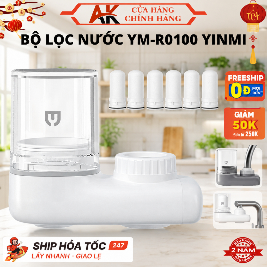 Bộ Lọc Nước Tại Vòi YM-R0100 YINMI Kèm Lõi Lọc 5 Lớp Thông Minh Chống Bùn, Cát, Bụi Mịn An Toàn