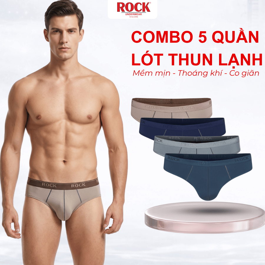 [Combo 5] Quần Lót Nam ROCK QA546 Cao Cấp Thun Lạnh Thoáng Khí, Quần Sịp Nam Ôm Sát Thoái Mái Vận Động