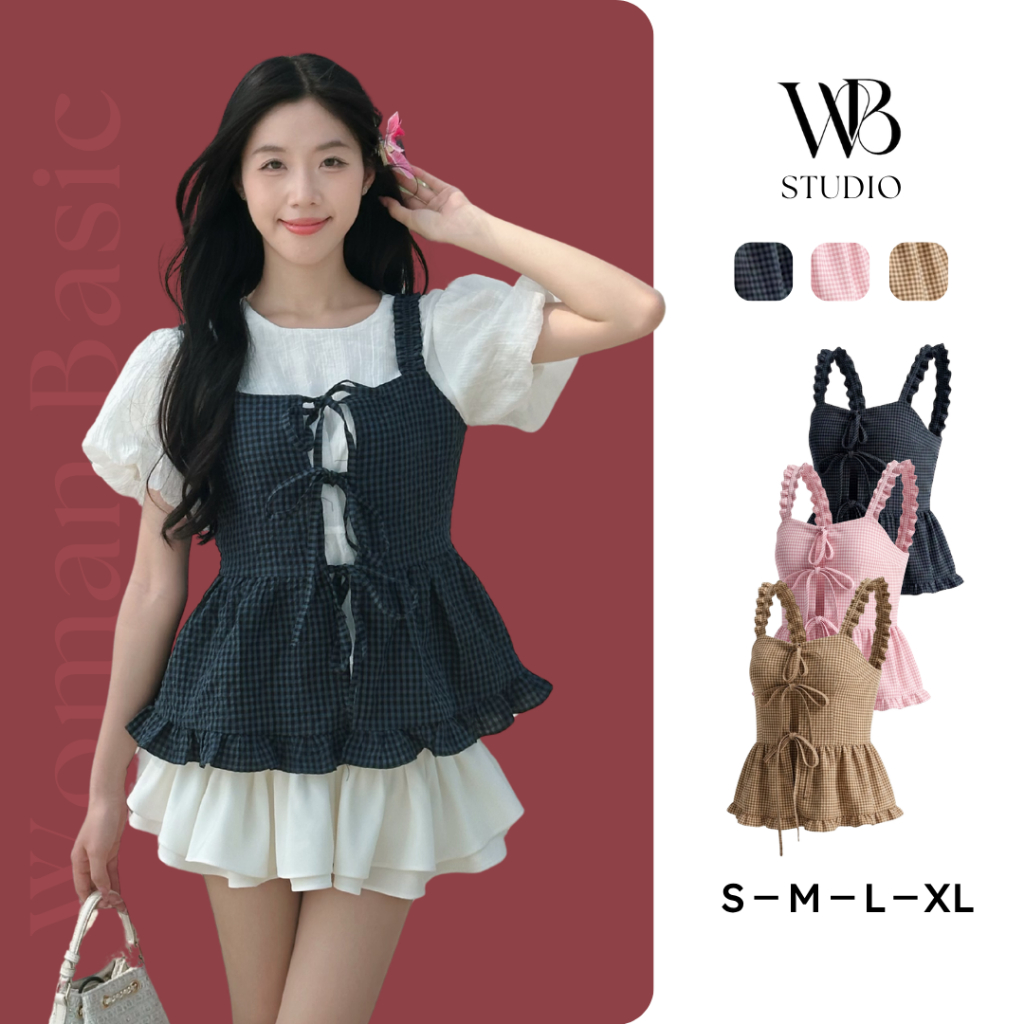 [WOMAN BASIC] Set áo Juliet’s Babydoll kẻ caro phối áo tơ tay bồng AB02 ...
