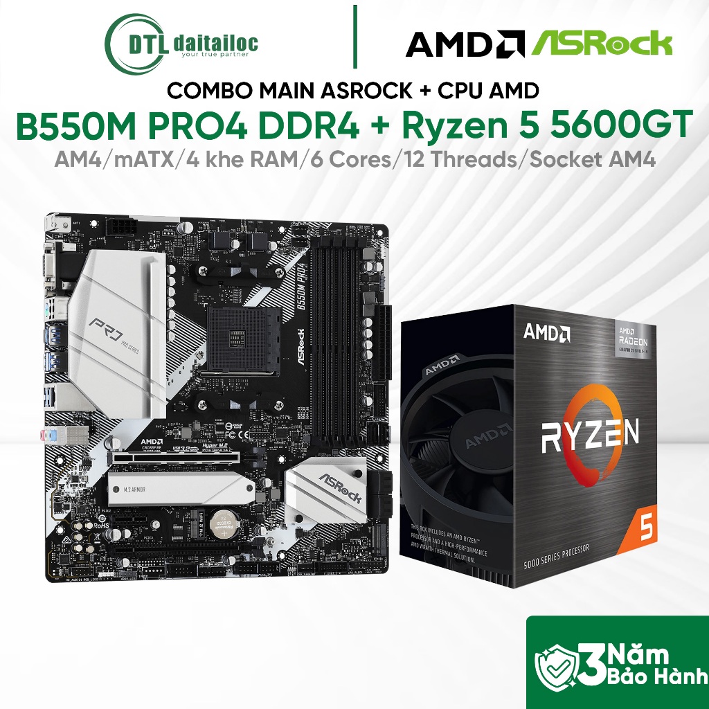 Combo MainBoard Asrock B550M Pro4 DDR4 + Cpu Ryzen 5 5600GT