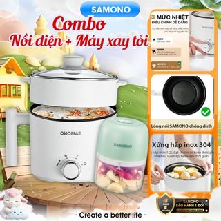 Combo nồi điện Samono 1.5L SW-DG04S trắng và máy xay hành tỏi ớt mini SW-L4 xanh/tím - BH 1 năm