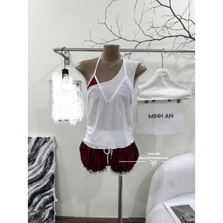 Set bikini nữ kèm choàng giấy slay phối ren đi biển a35