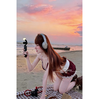 Set bikini nữ kèm choàng giấy slay phối ren đi biển a35