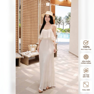 Đầm Maxi Khiết Style Dài Hai Dây Thun Len Kem Bay Bổng Quyến Rũ KD630