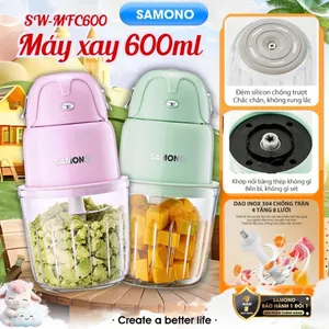 Máy xay ăn dặm 0.6L Samono SW-MFC600 cho bé, 200W, cối thủy tinh, xay thịt nhuyễn mịn, hành tỏi ớt