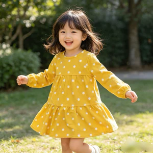 Váy bé gái dài tay chấm bi xuất dư D7769 cho bé 4–5 tuổi (19–23kg) xinh xắn, dễ thương