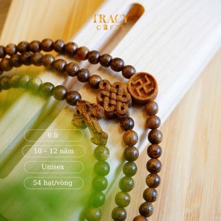 Vòng tay trầm hương cặp đôi 54 hạt mix charm chữ thập “Vạn Phúc”  TRACY GIFTS, tuổi trầm 7-10 năm quà tặng ý nghĩa