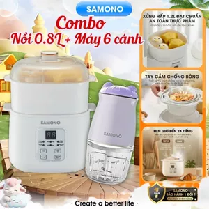 Combo nồi nấu chậm Samono 0.8L SW-SC08B và máy xay mini ăn dặm 300ml cho bé SW-MC200/MC200S