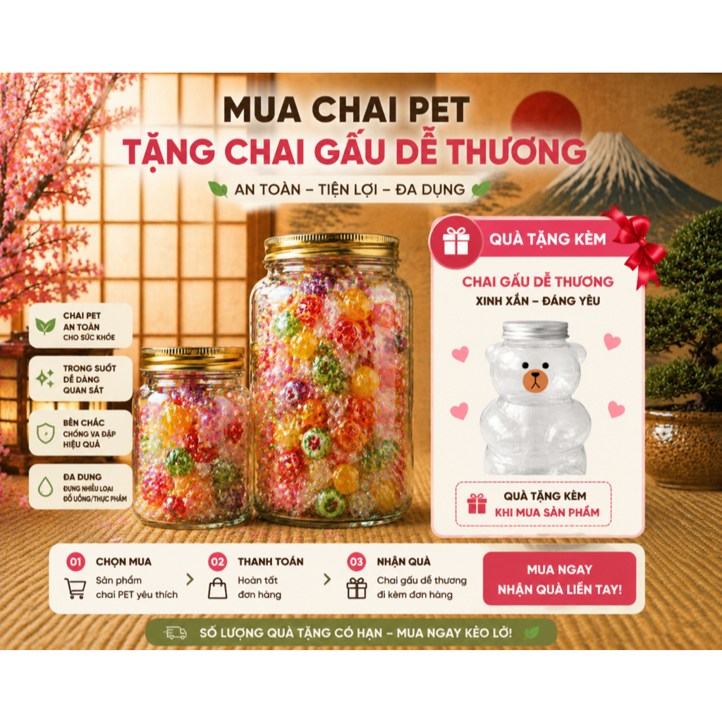 Combo 25 Chai Nhựa  210ml–650ml  – Chai Đựng Nước Ép, Trà Sữa, Detox, Đồ Ăn Khô, nhữa PET Tròn Ú Phi 55