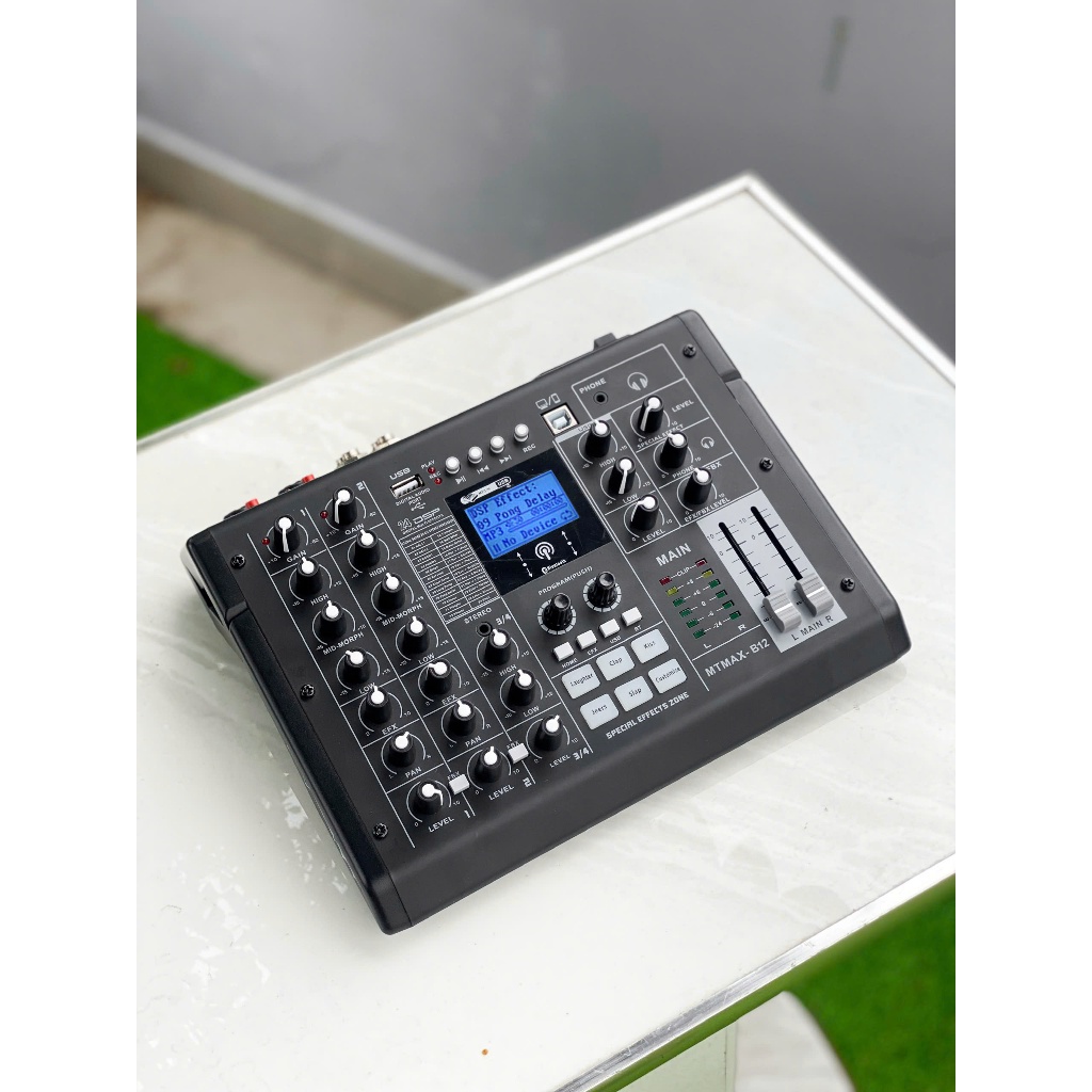 [ Tặng dây ] Mixer Nâng Cắp Âm Thanh Loa Kéo , Âmply MTMax B12 4 Kênh (3 Mono, 1 Stereo) 24 Hiệu Ứng