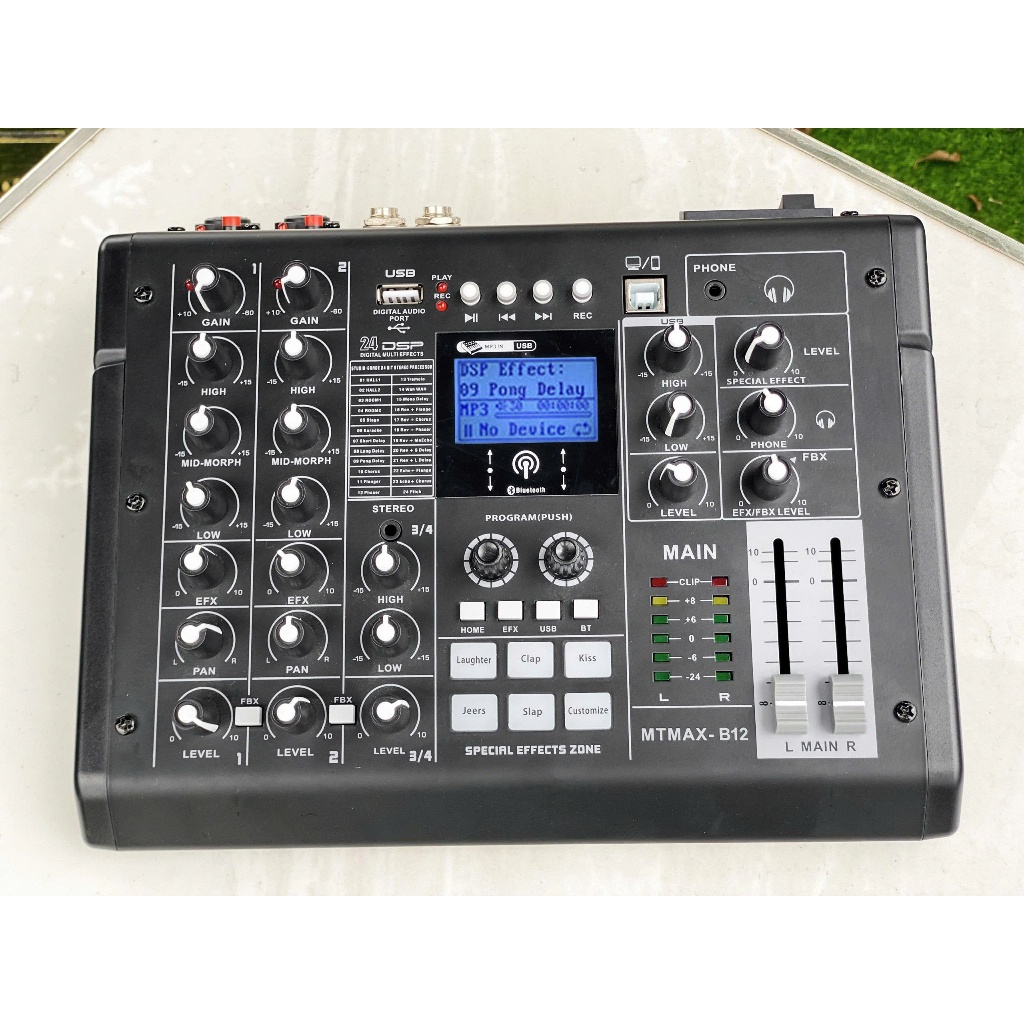 [ Tặng dây ] Mixer Nâng Cắp Âm Thanh Loa Kéo , Âmply MTMax B12 4 Kênh (3 Mono, 1 Stereo) 24 Hiệu Ứng
