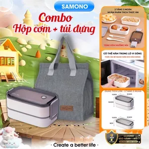 SAMONO Combo hộp cơm văn phòng đẹp gọn 2 tầng tiện lợi BTW40 và túi giữ nhiệt BLB30 Chống Thấm Nước