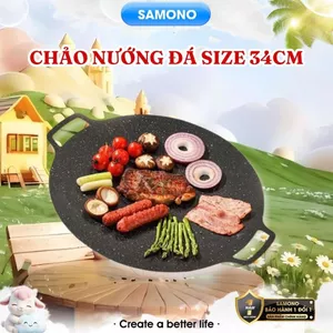 Samono Chảo nướng đá không dầu size 34cm chảo nướng thịt BBQ chống dính dùng được cho mọi loại bếp