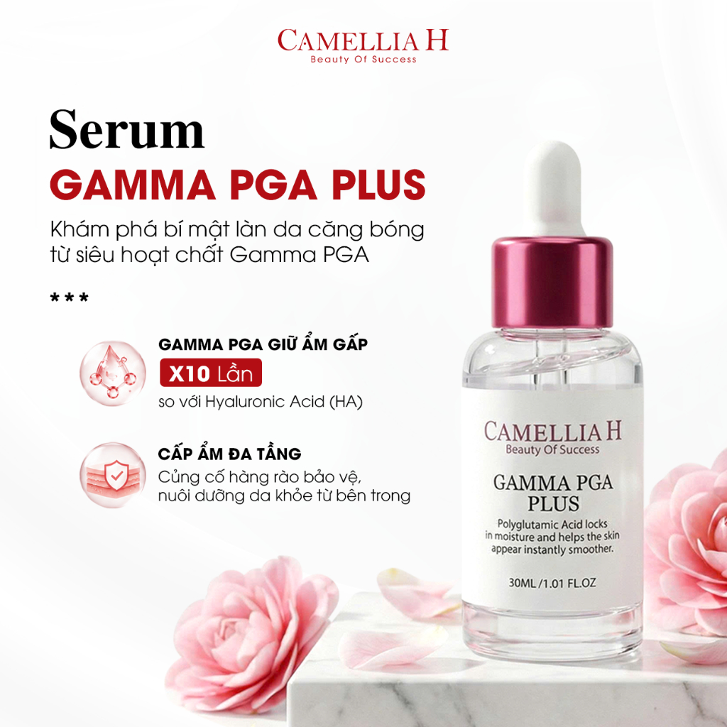 Serum dưỡng ẩm Camellia H Gamma PGA cấp nước tức thì da căng mướt phục hồi da khô thiếu ẩm