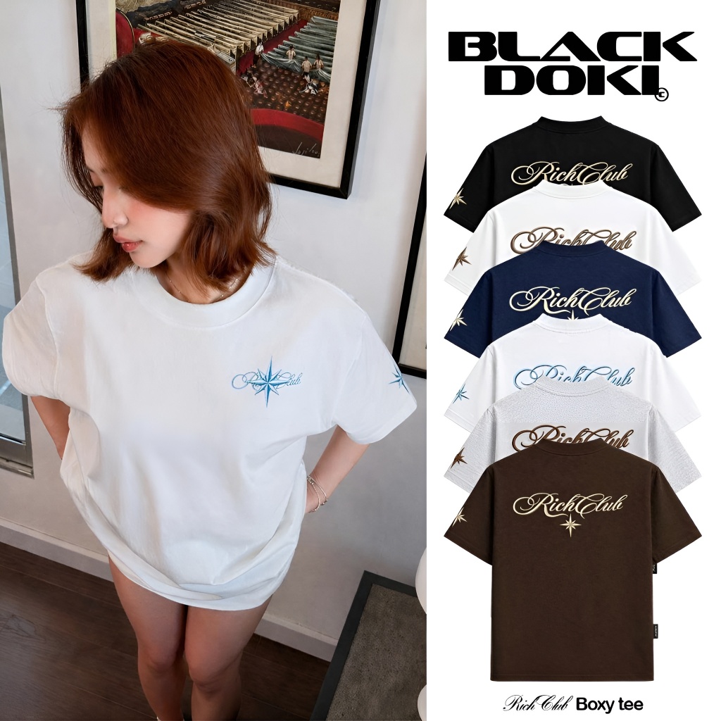 Áo Thun thêu nổi 3D RichClub  Boxy Tee Blackdoki Cotton 250gsm Local Brand Tay lỡ Form  Rộng Nam Nữ