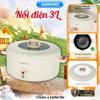 (BH 1 năm) Nồi điện đa năng Samono SW-MC3L dung tích 3L, công suất 1000W, 2 mức nhiệt, 2 lớp chống dính, nắp thủy tinh