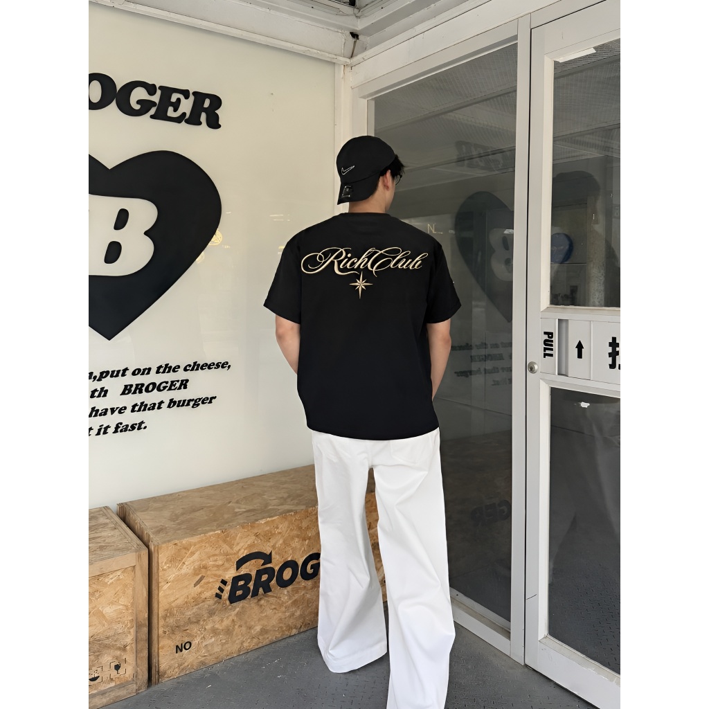 Áo Thun thêu nổi 3D RichClub  Boxy Tee Blackdoki Cotton 250gsm Local Brand Tay lỡ Form  Rộng Nam Nữ
