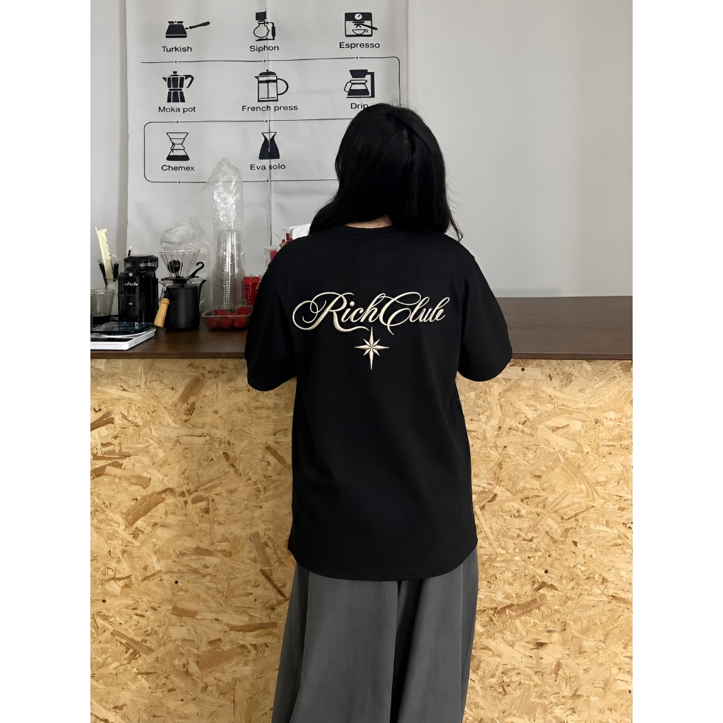 Áo Thun thêu nổi 3D RichClub  Boxy Tee Blackdoki Cotton 250gsm Local Brand Tay lỡ Form  Rộng Nam Nữ