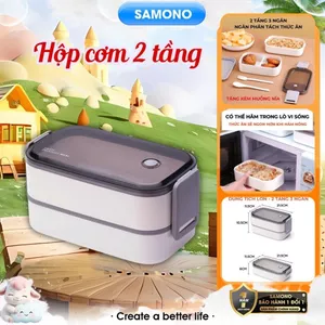 Samono Hộp đựng cơm văn phòng 2 tầng tiện lợi kèm muỗng nĩa Bonbox BTW40 bằng nhựa màu xám