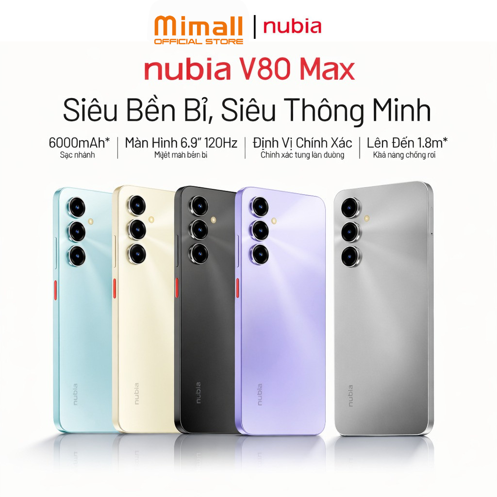 [Mới] Điện thoại di động Nubia V80 Max I Pin 6000mAh I Màn hình 6.9" 120Hz I Hỗ trợ NFC I Bảo hành chính hãng 18 tháng