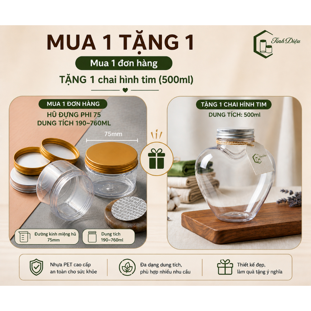 [Sỉ Tận Xưởng] Set 25 Hũ Nhựa PET Trong Dày Miệng 75 200-600ml Nắp Vặn Đựng Thực Phẩm Khô Hạt Sấy