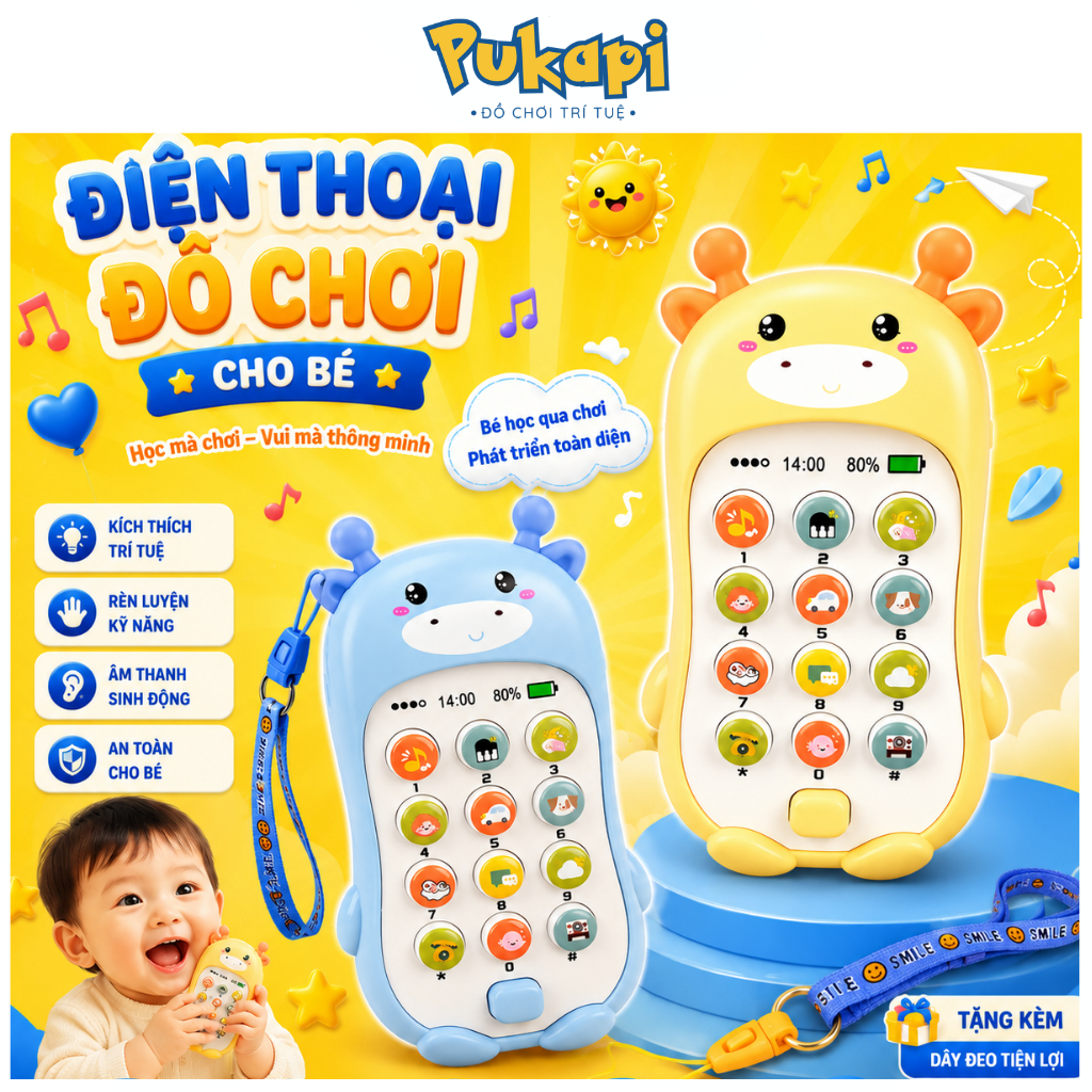 Đồ Chơi Điện Thoại Thông Minh Hình Thú  Phát Đèn Nhạc Có Gặm Nướu Cho Bé Điện Thoại Thỏ Cà Rốt-Đồ Chơi Cho Bé PUKAPI