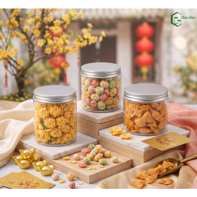 [Sỉ Tận Xưởng] Set 25 Hũ Nhựa PET Trong Dày Miệng 55 150-450ml Nắp Vặn Đựng Thực Phẩm Khô Bánh Kẹo